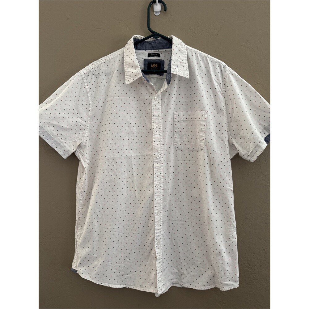 Lee Shirt‎ Men’s Short Sleeve White Red Blue Sz XL Button Up Breathable